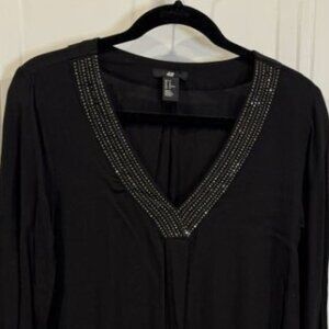 H&M Black Embellished V-Neck Blouse Size 10 EUC